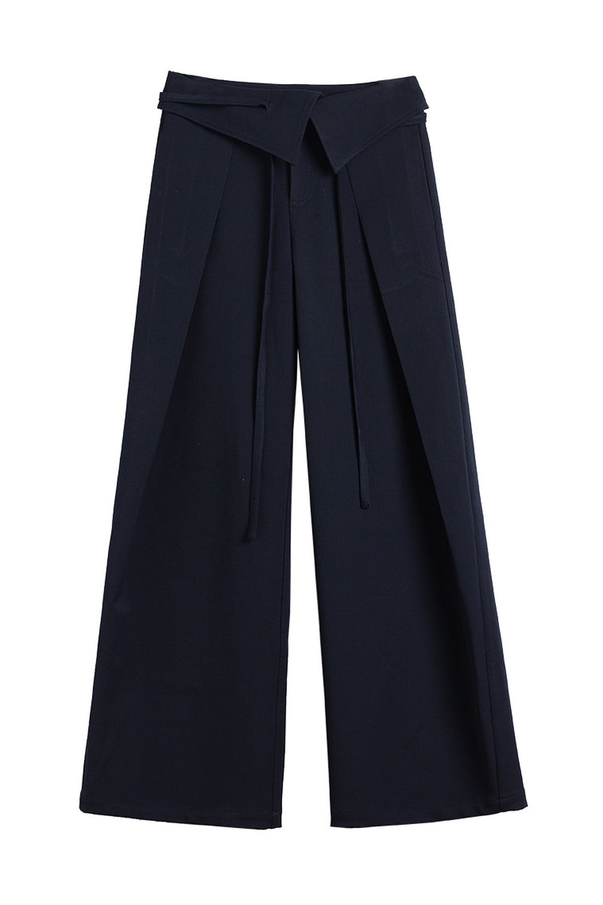 Folded Waistband Drawstring Wide-Leg Pants