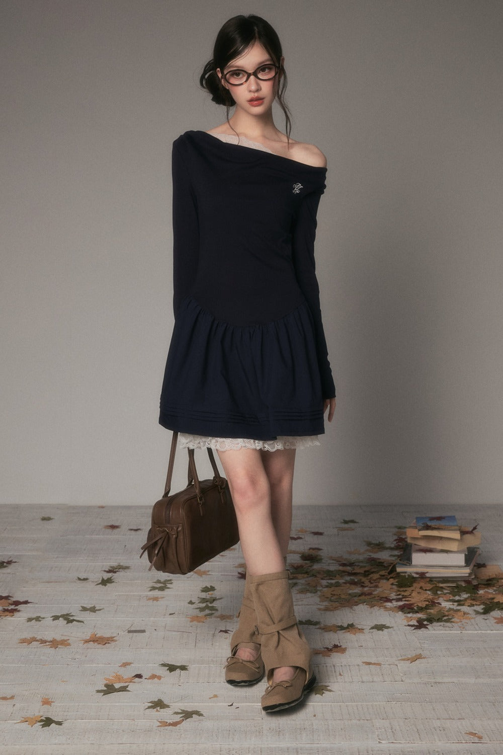 Off-Shoulder Polka Dot Lace Patchwork Dress