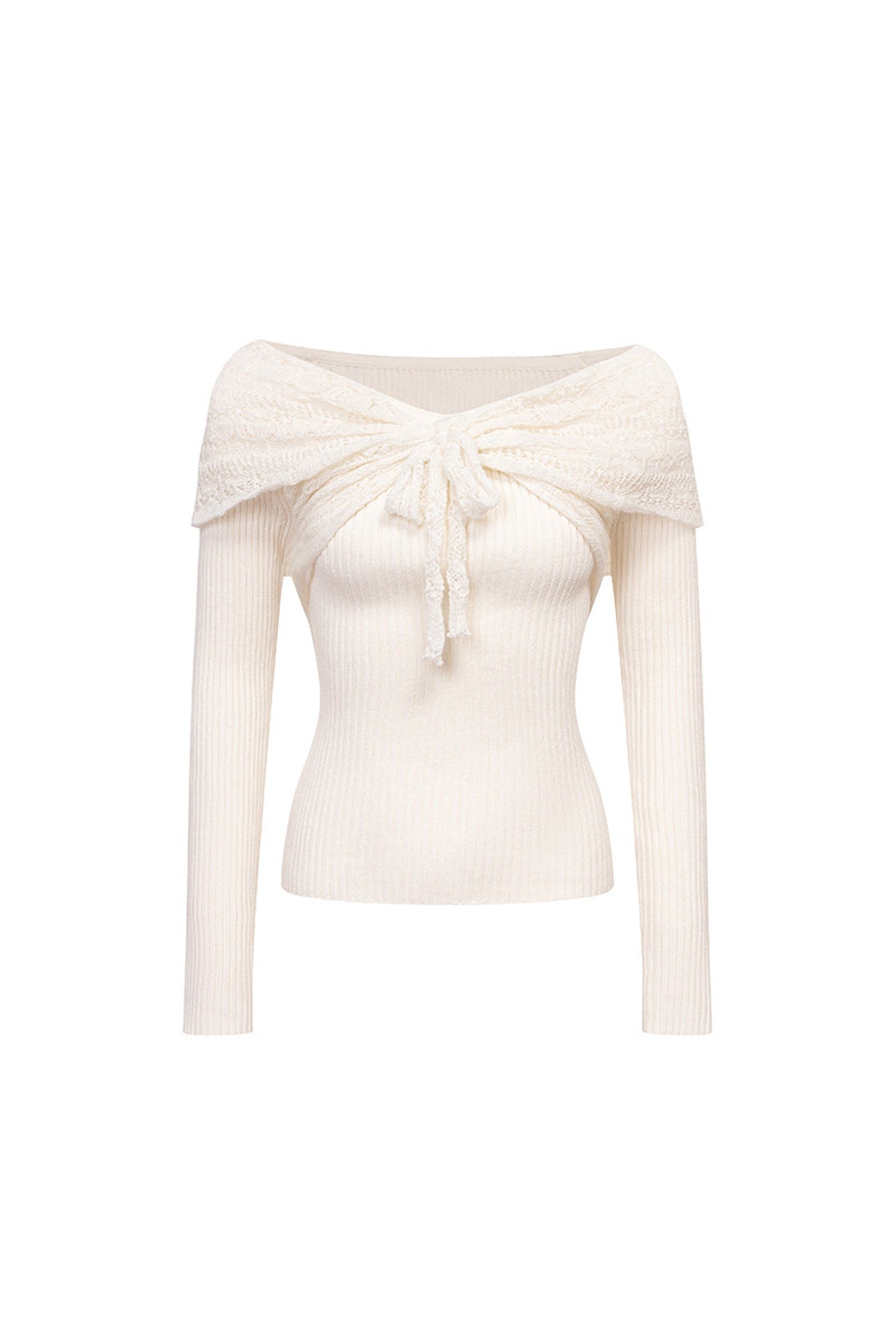 Off-Shoulder Bow Cut-Out Knit Top