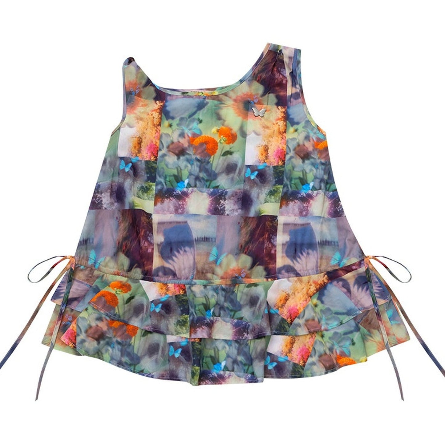 Sunflower Print Ruffle Hem Off-Shoulder Top
