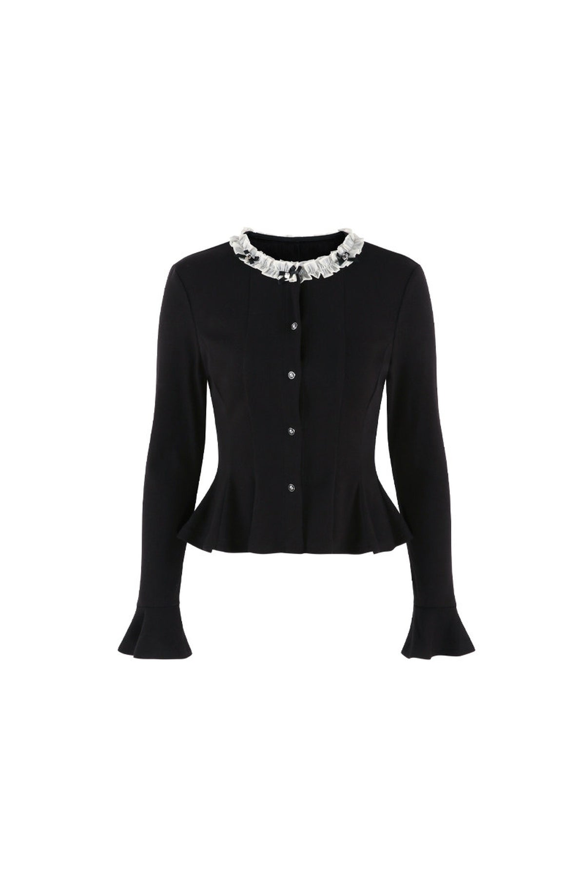 Black Waist-Cinching Shirt and Mesh Puffy Skirt Set-Up