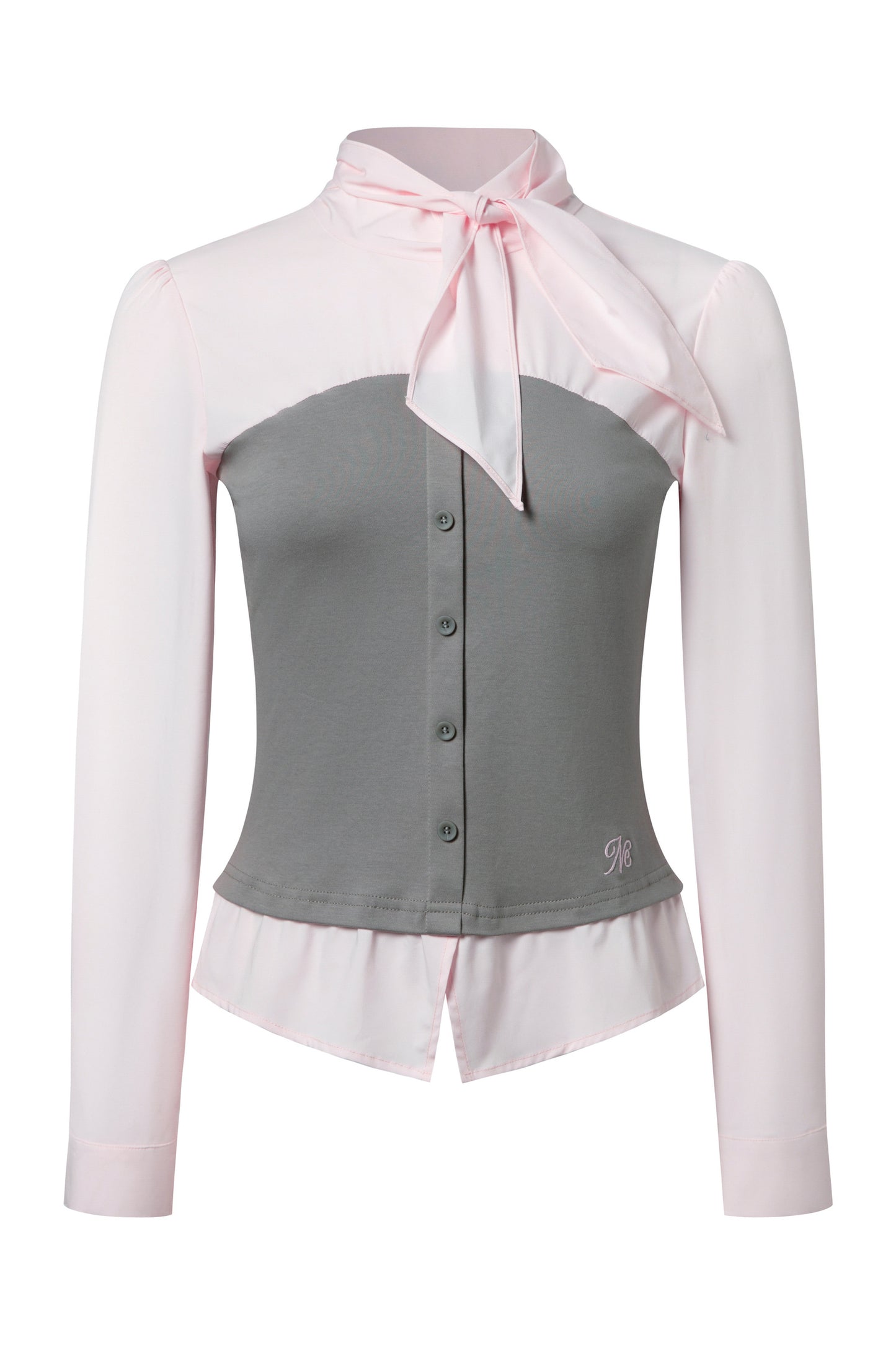 Bow Tie Spliced Shirt and Pleated Mini Skirt Set-Up