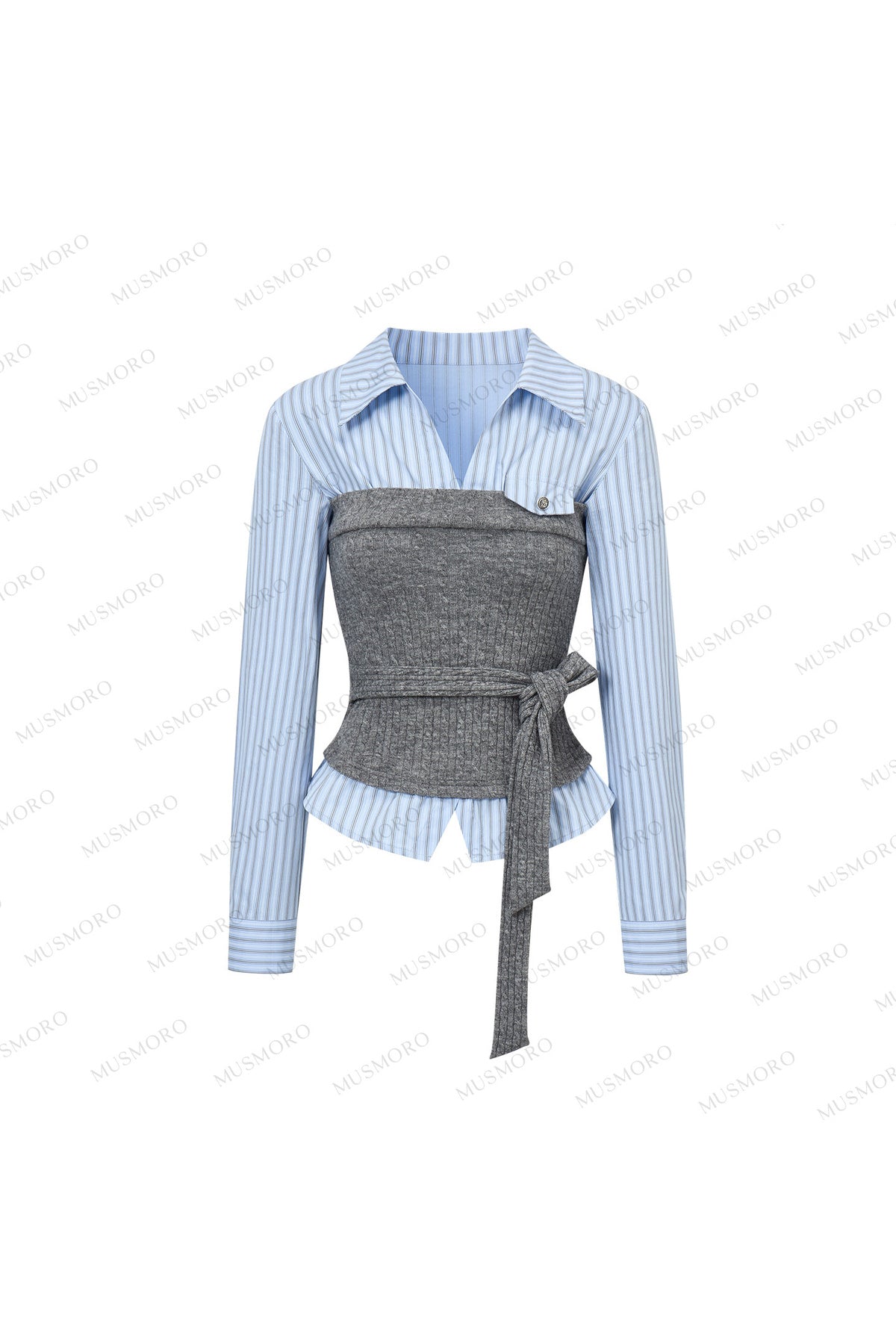 Layered-Look Knit Striped Shirt
