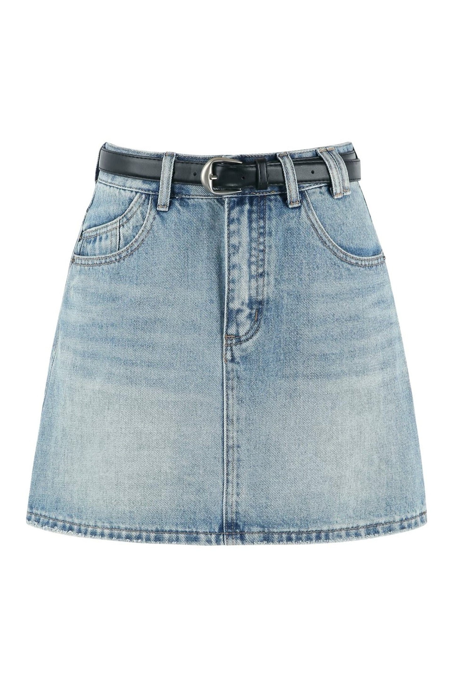 Loose Short-Sleeved Striped Shawl T-Shirt and Denim Skirt Set-Up