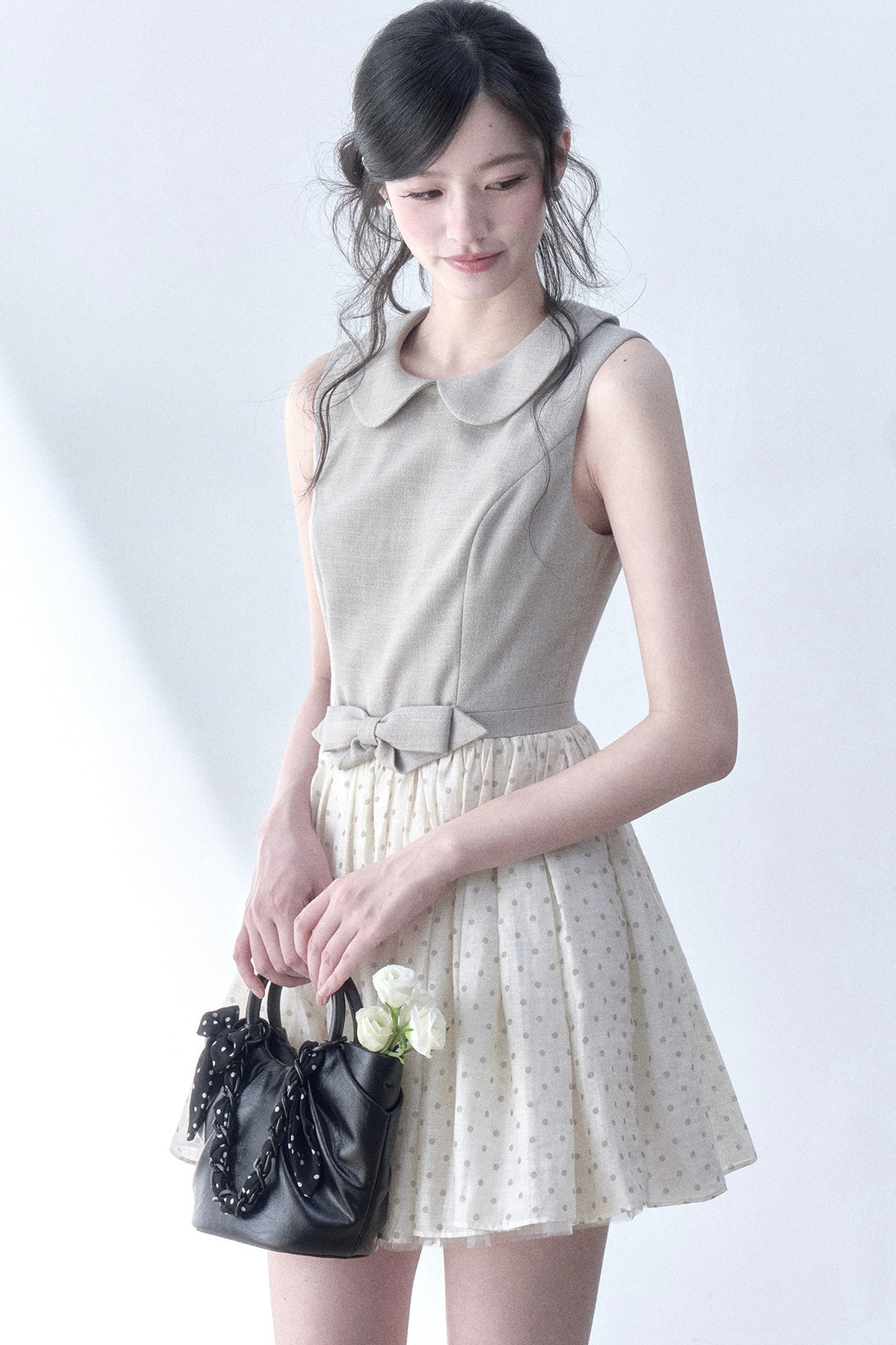 Light Tea Gray Polka Dot Dress