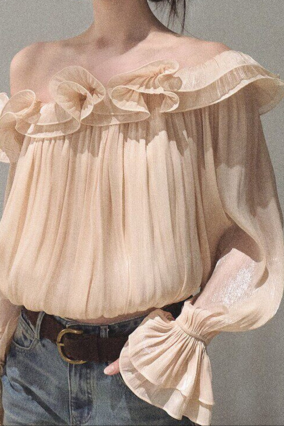 Off-Shoulder Lantern Sleeve Blouse