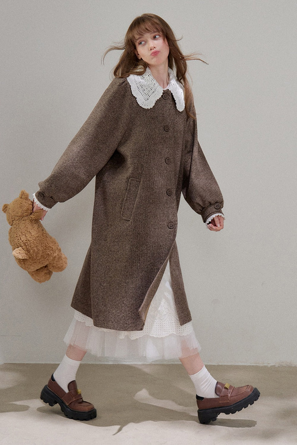 Brown Doll Collar Wool Coat