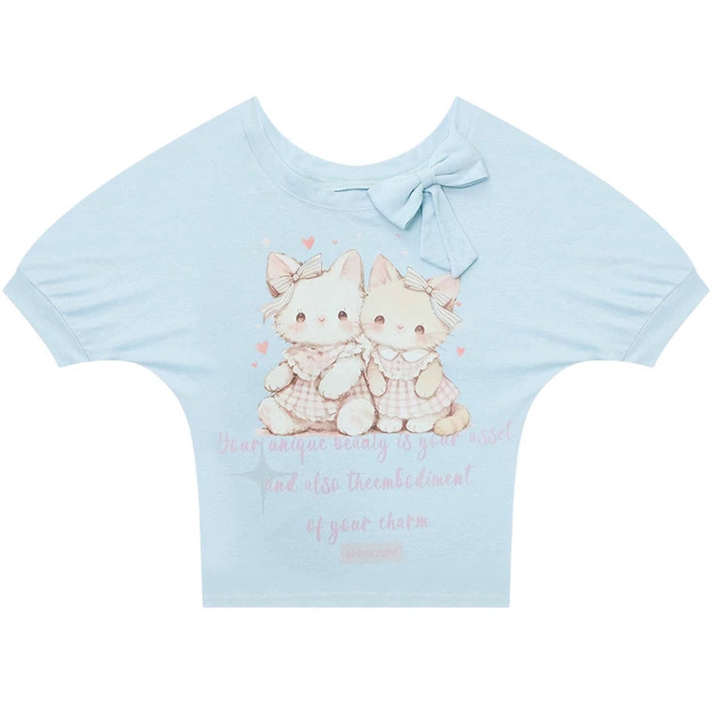 Maglietta azzurro chiaro con stampa di gatti giocosi