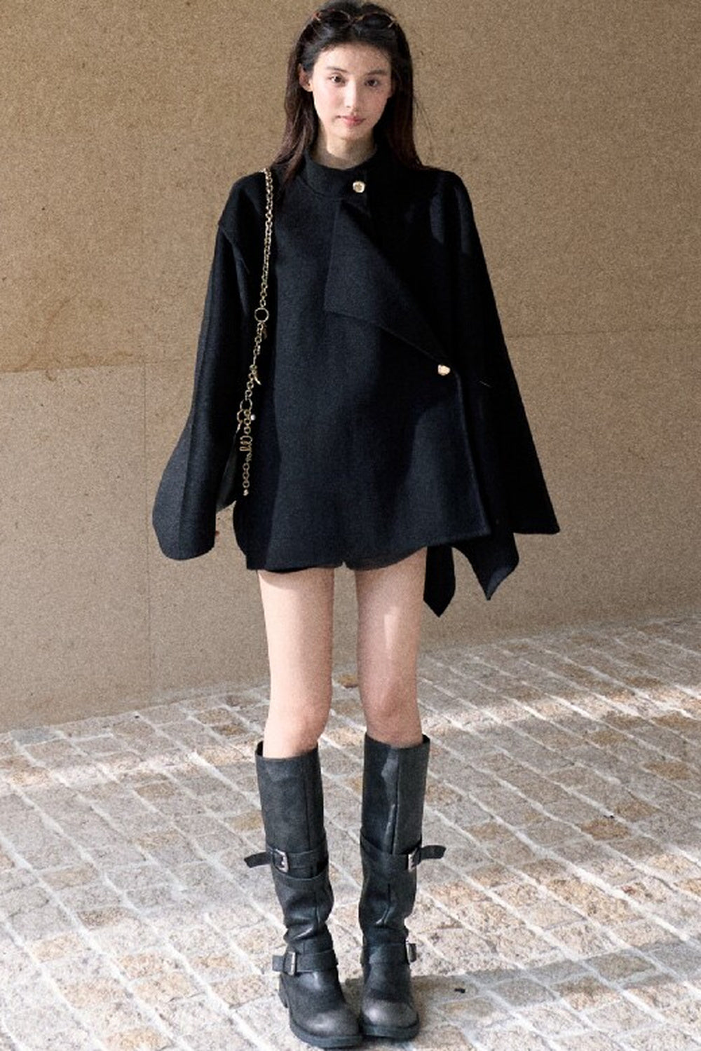 Mid-Length Double-Sided Wool Wrap Cape
