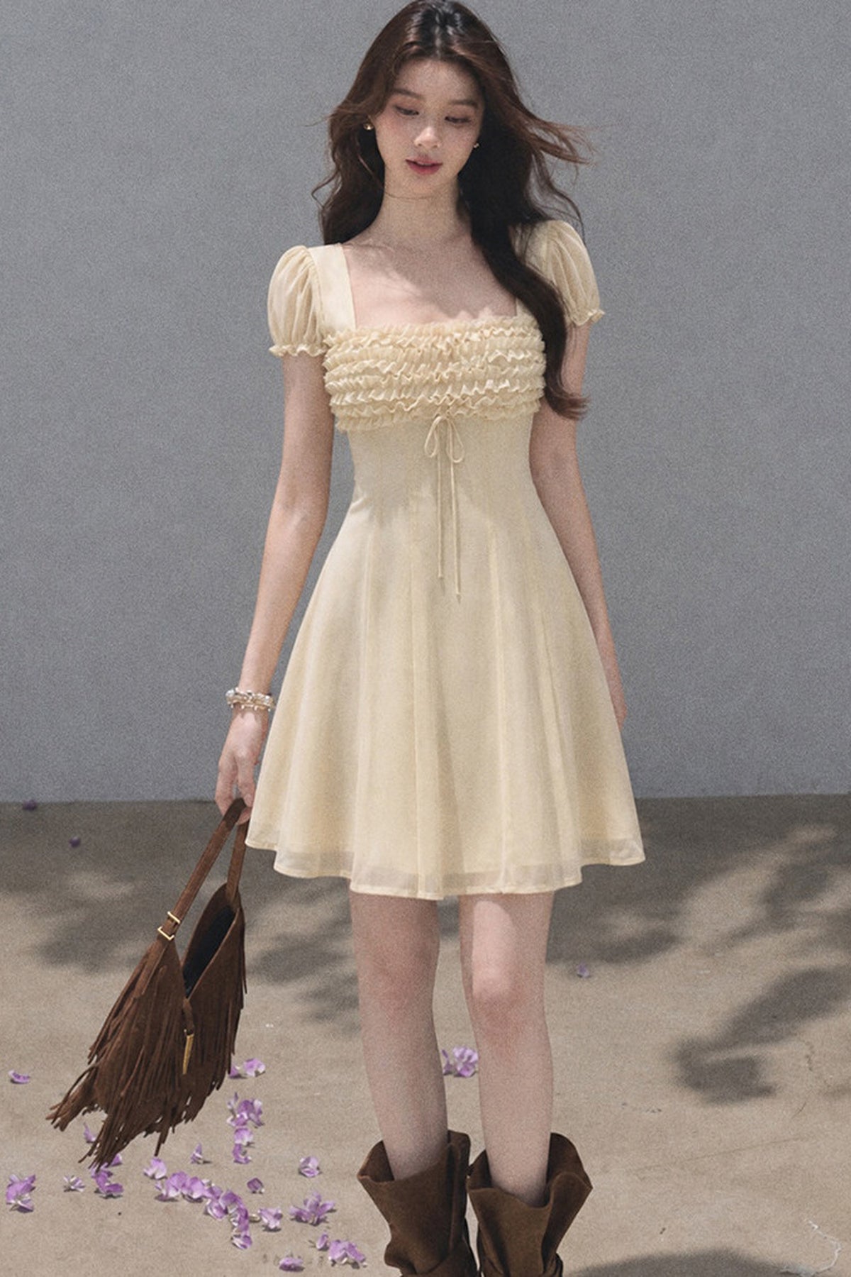 Short-Sleeved Cinched Waist Dress