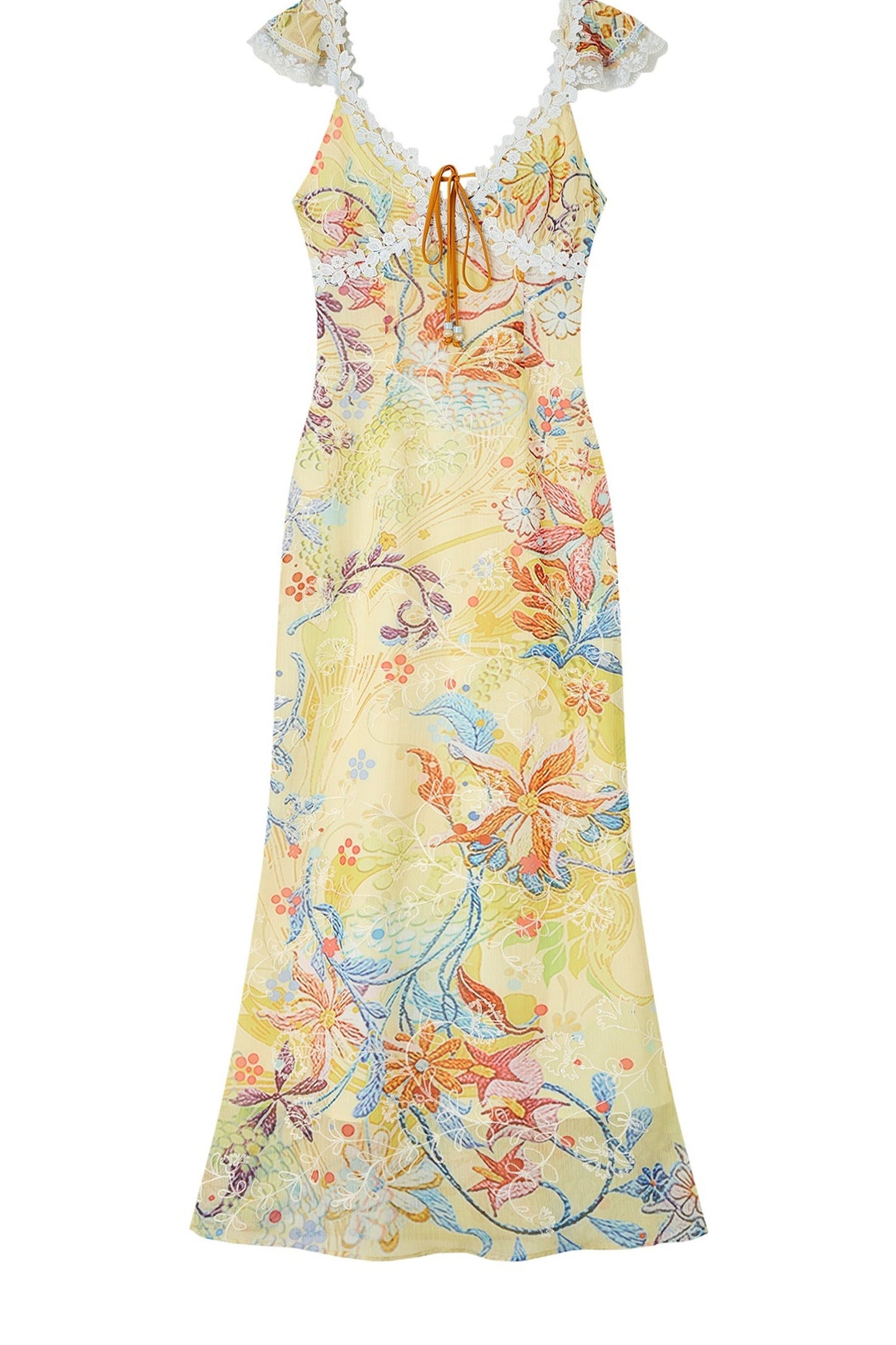 Floral Embroidered Lace Long Dress