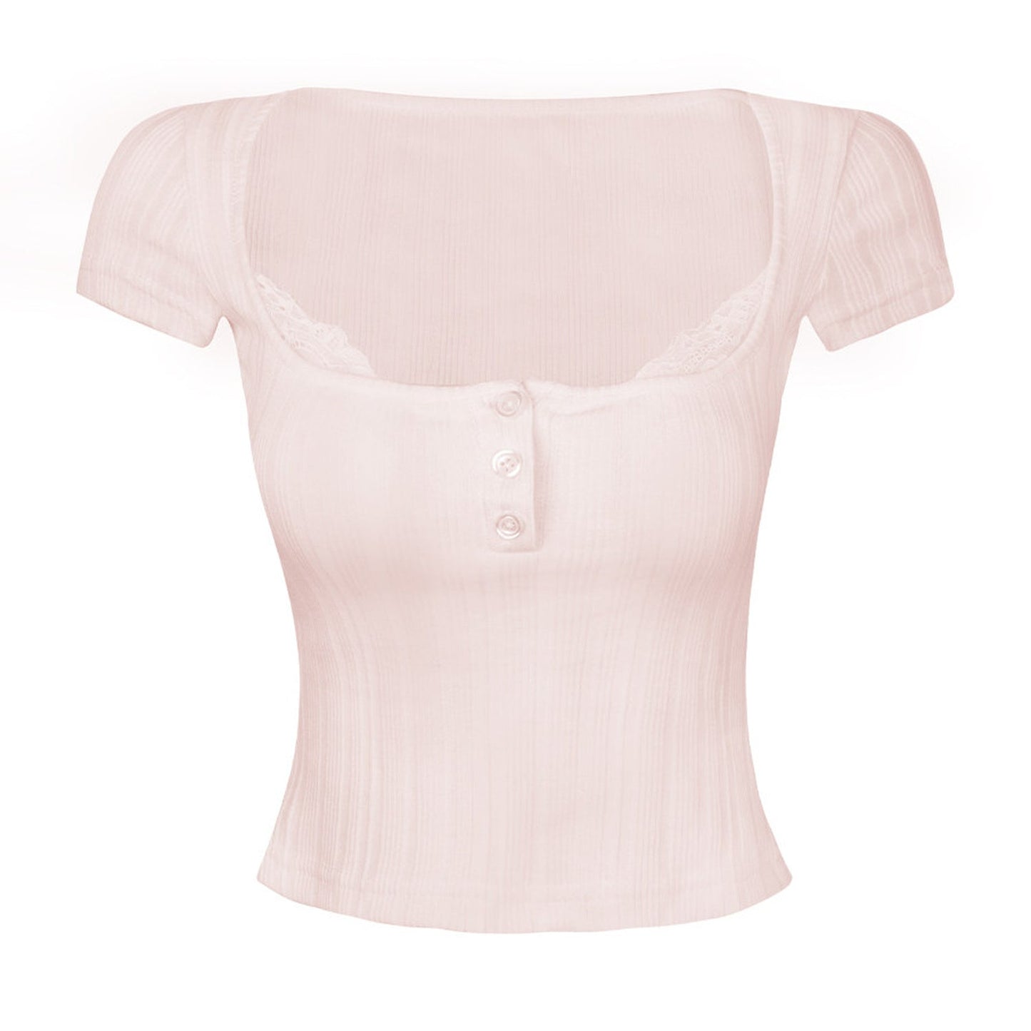 Square Neck Ribbed Lace Top