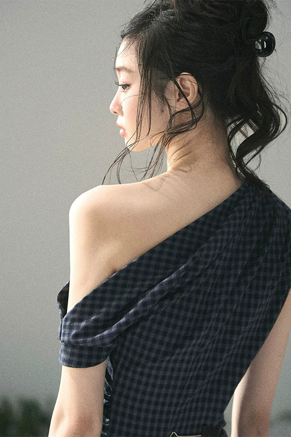 Moonlight Plaid Off-Shoulder Dress