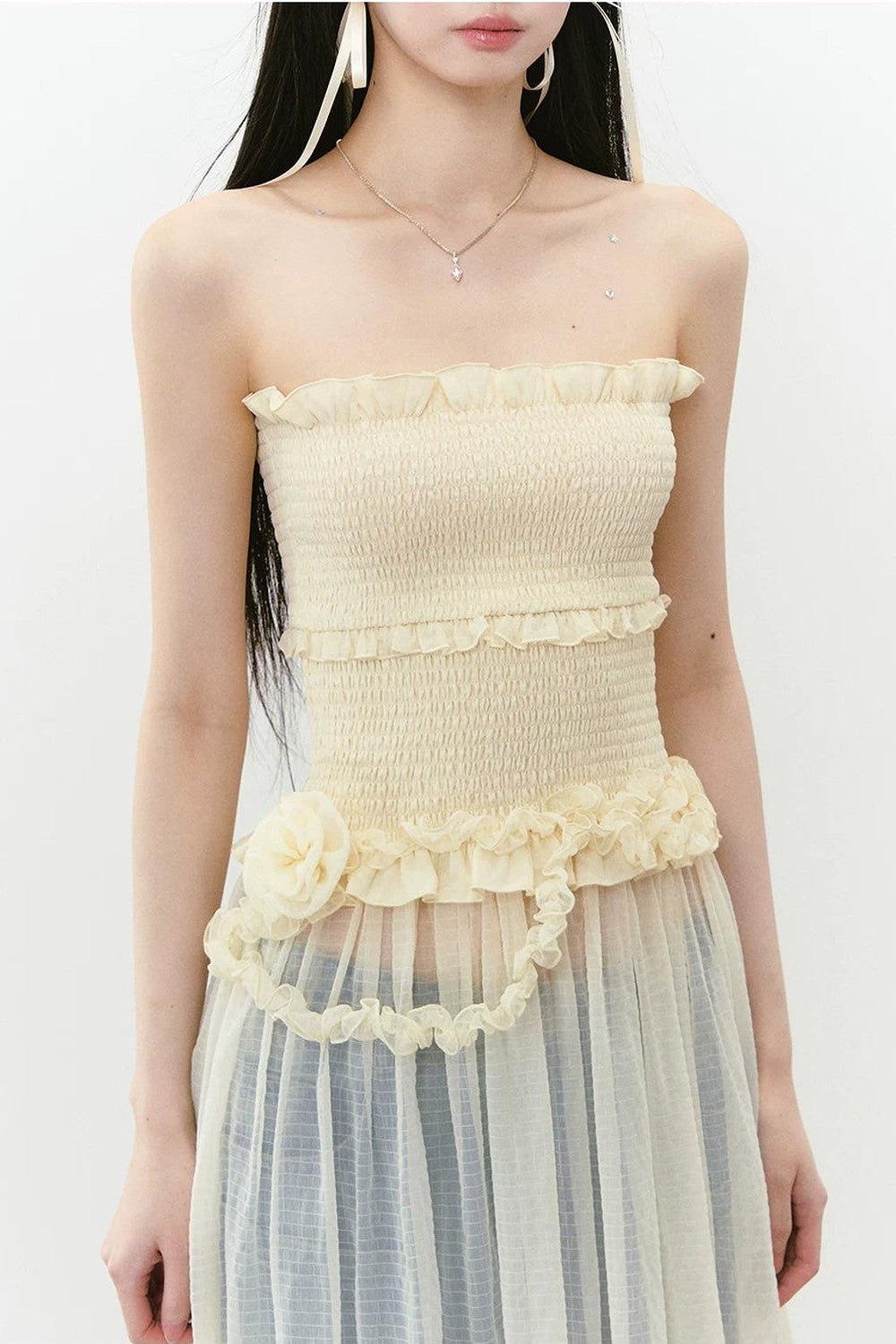 Asymmetrical Strapless Mesh Dress