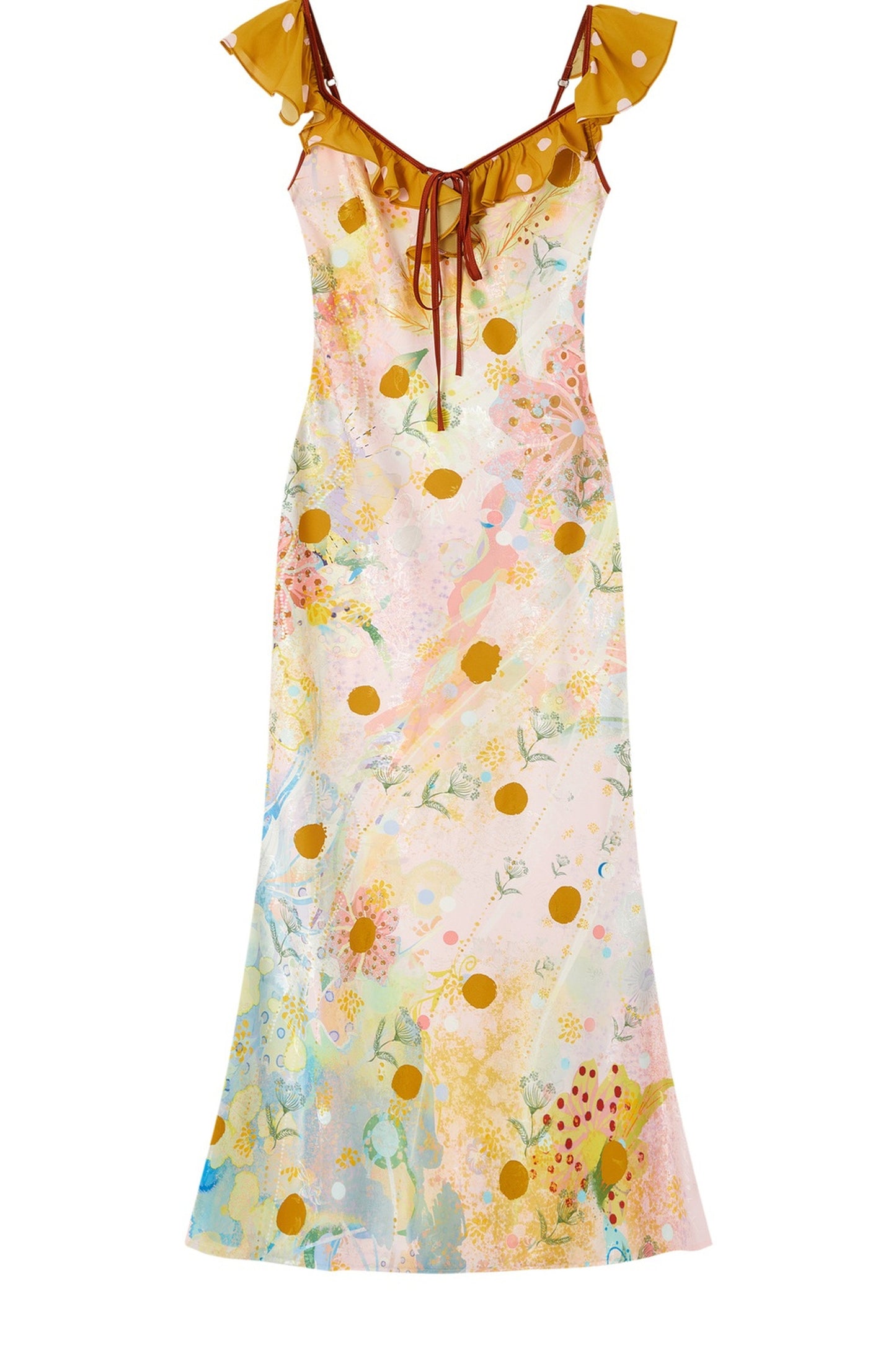 French Oil Painting Floral Ruffle Dress