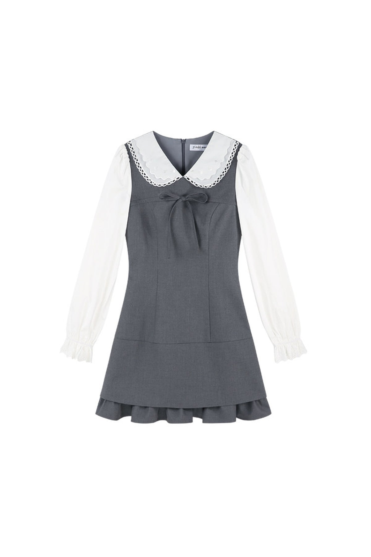 Gray Doll Collar Cinched Waist Dress