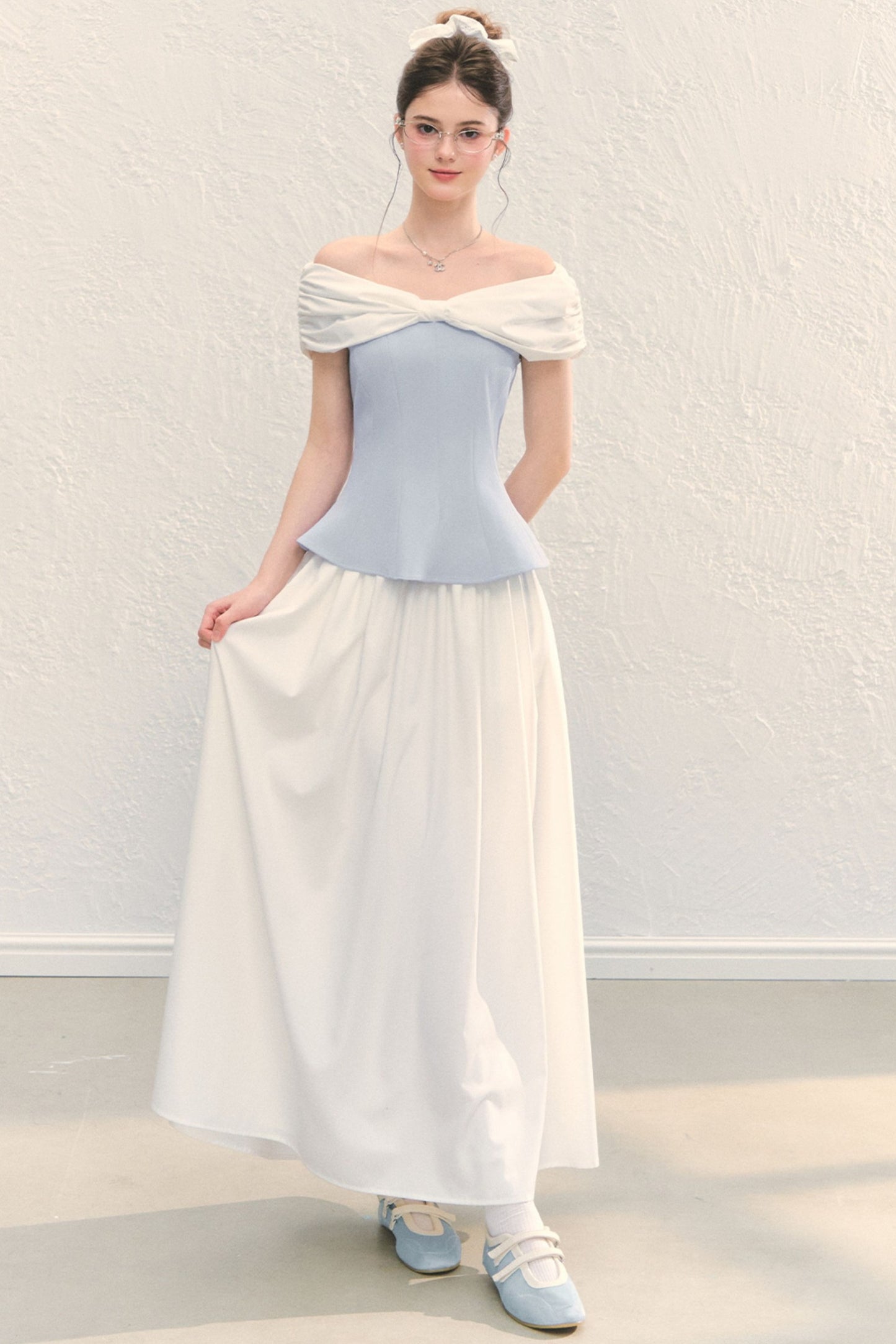 White Pleated A-Line Long Skirt