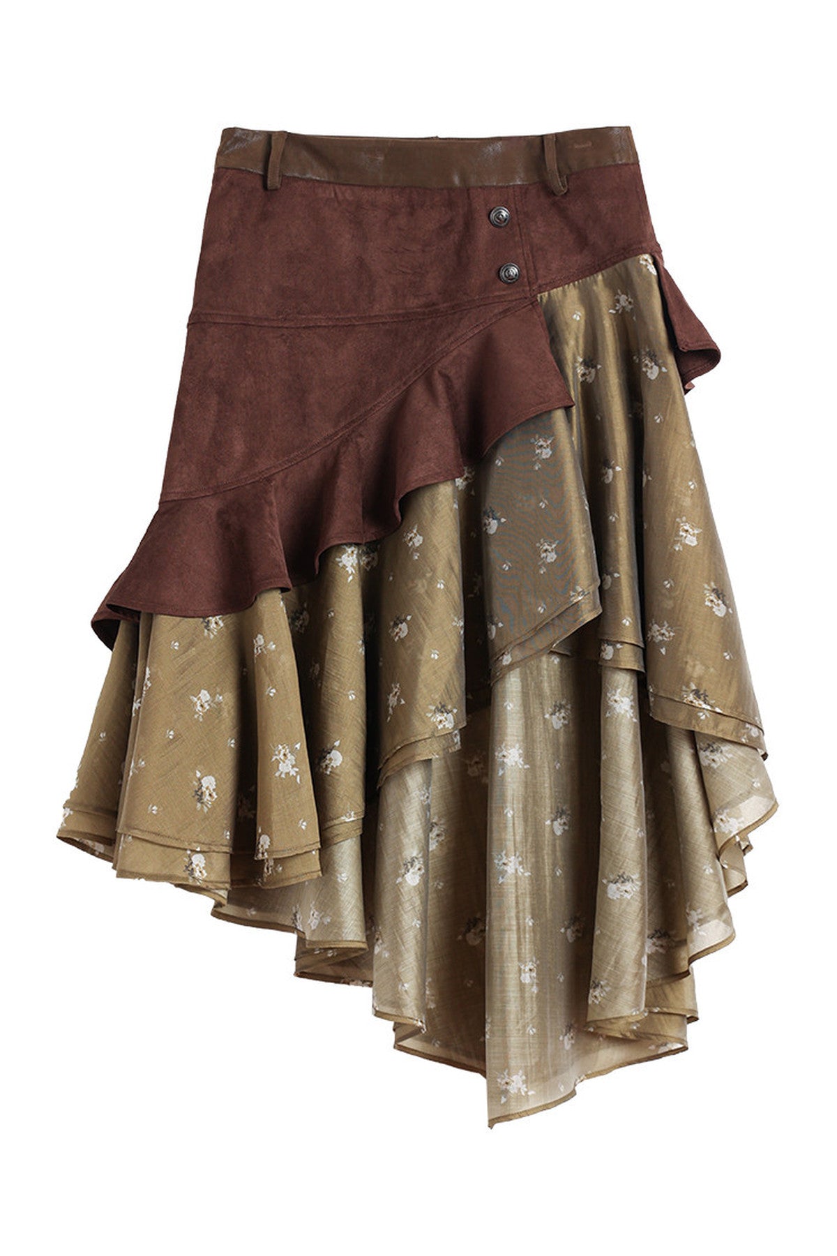 Suede Floral Patchwork Skirt