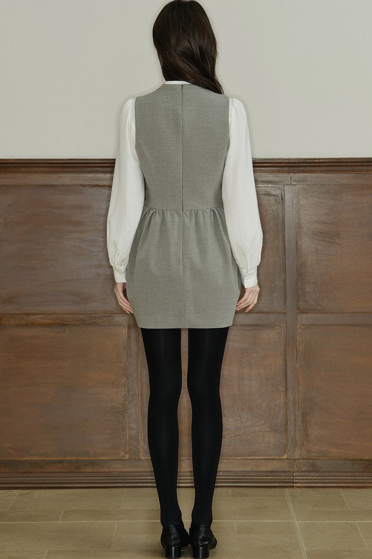 Camicia ampia in misto lana con maniche a sbuffo