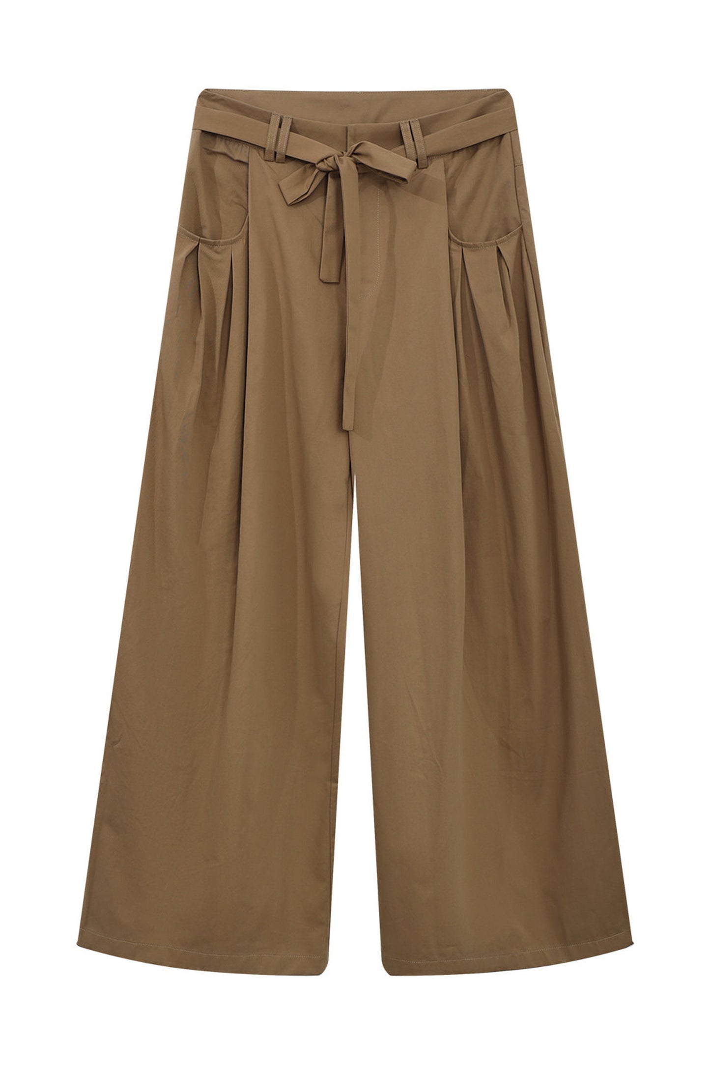 Pantalones caqui de pierna ancha con cintura anudada