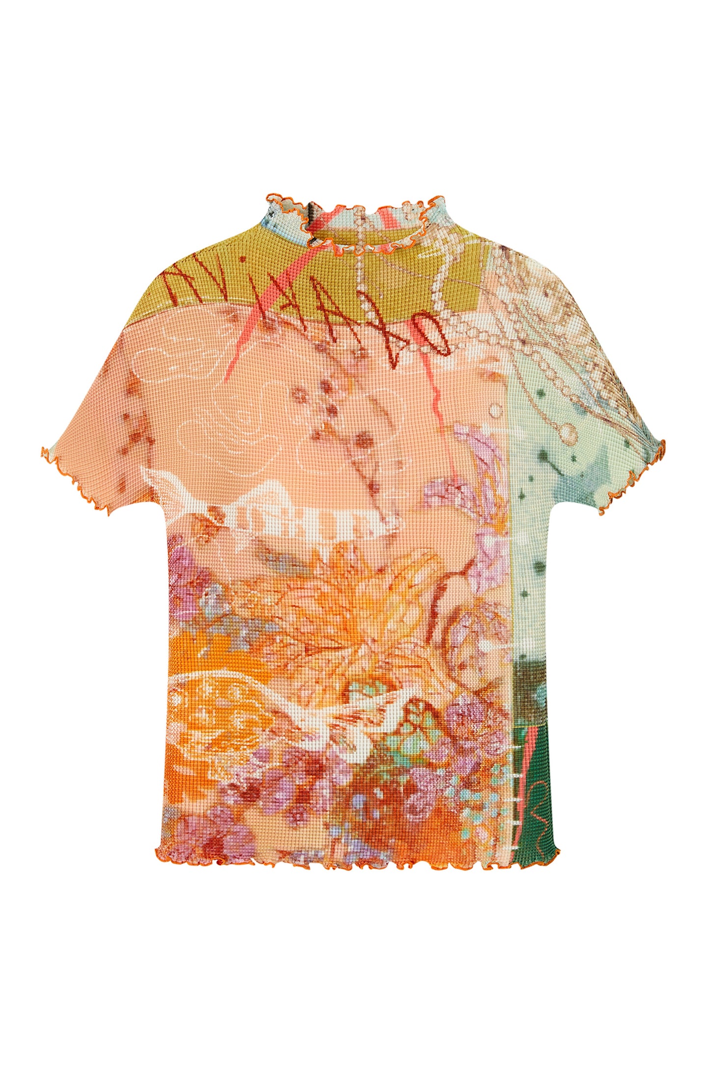 Pleated Floral Ruffle Short Sleeve Top