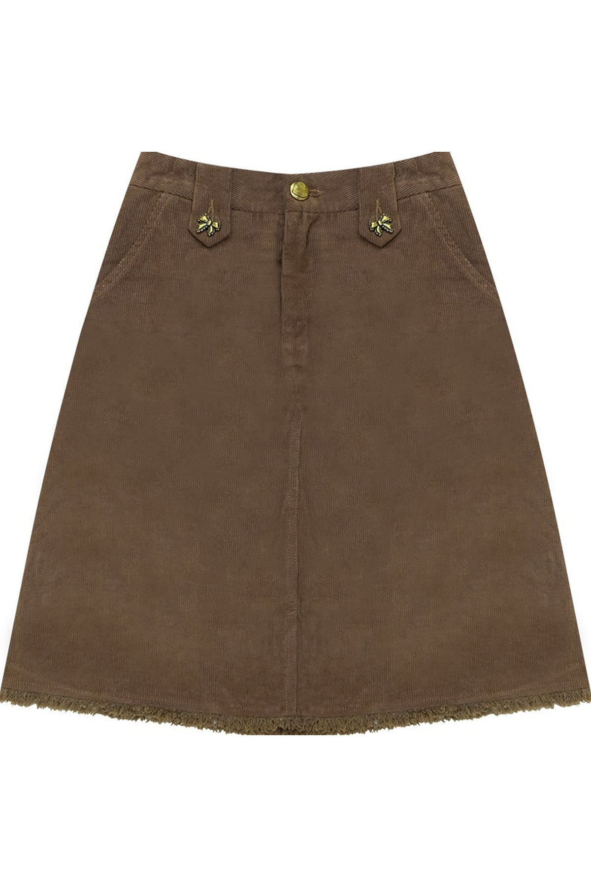 Brown Corduroy Mid-Length Skirt