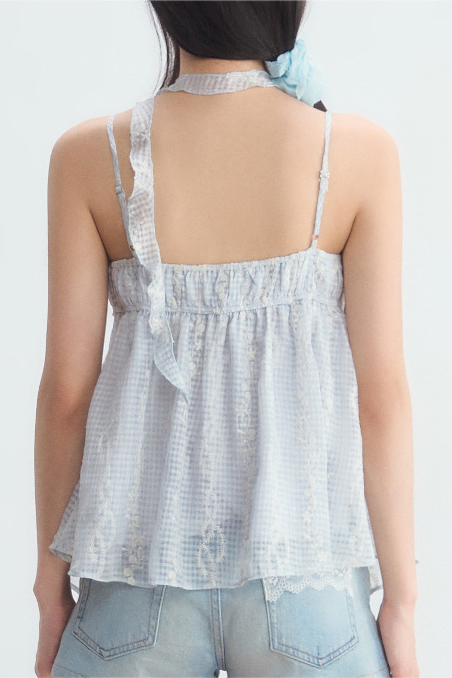 Irregular Hem Plaid Spitze Camisole Oberteil