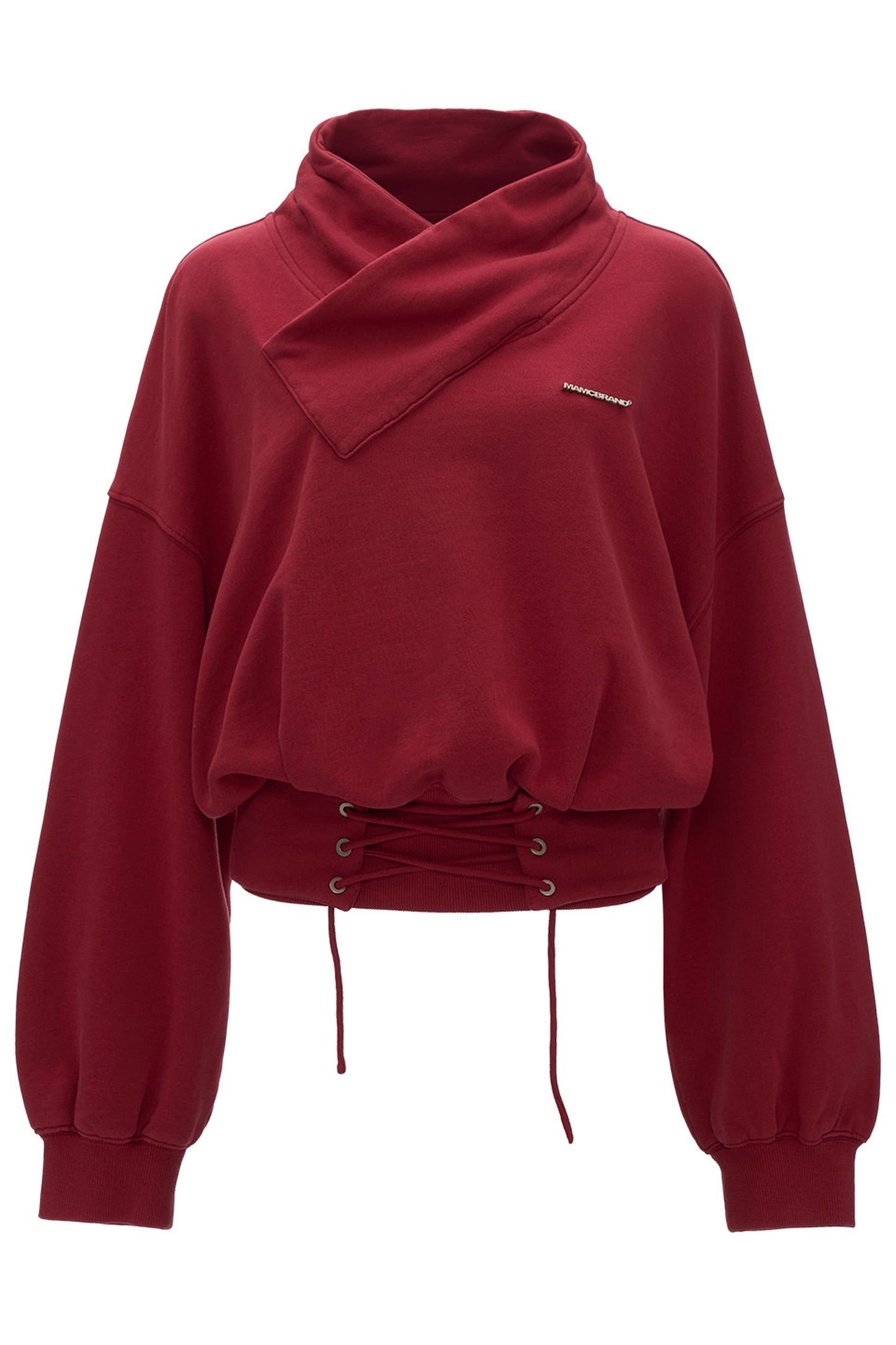 Baumwoll-Sweatshirt zum Überziehen mit Kreuzhalsausschnitt und Taillenband