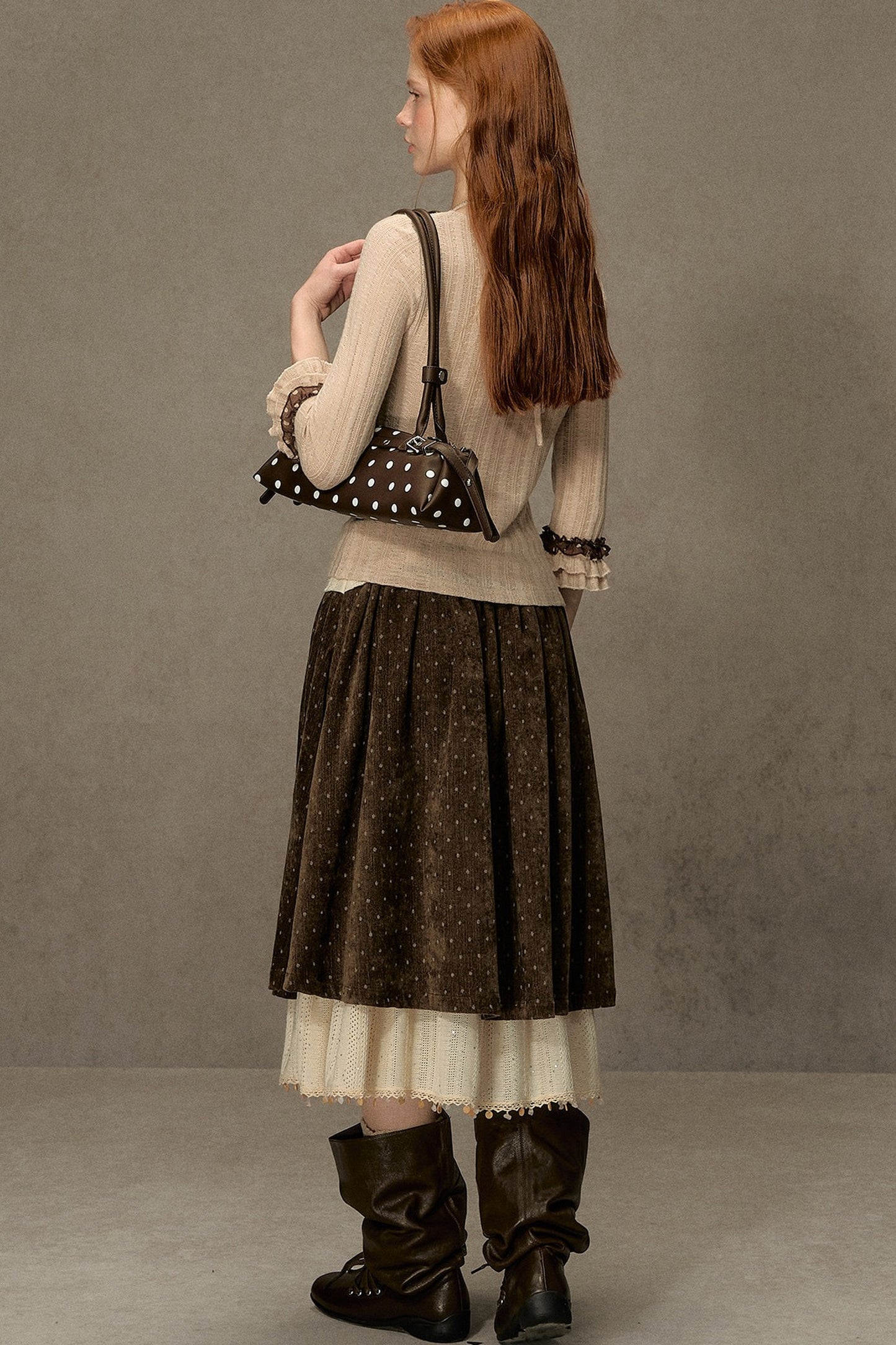 Polka Dot A-Line Corduroy Skirt