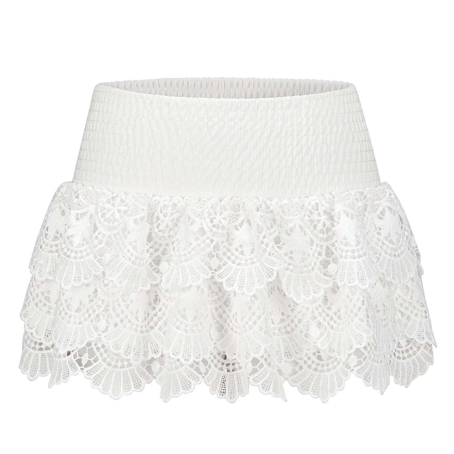 White Multi-Layered Ruffle Lace Mini Skirt