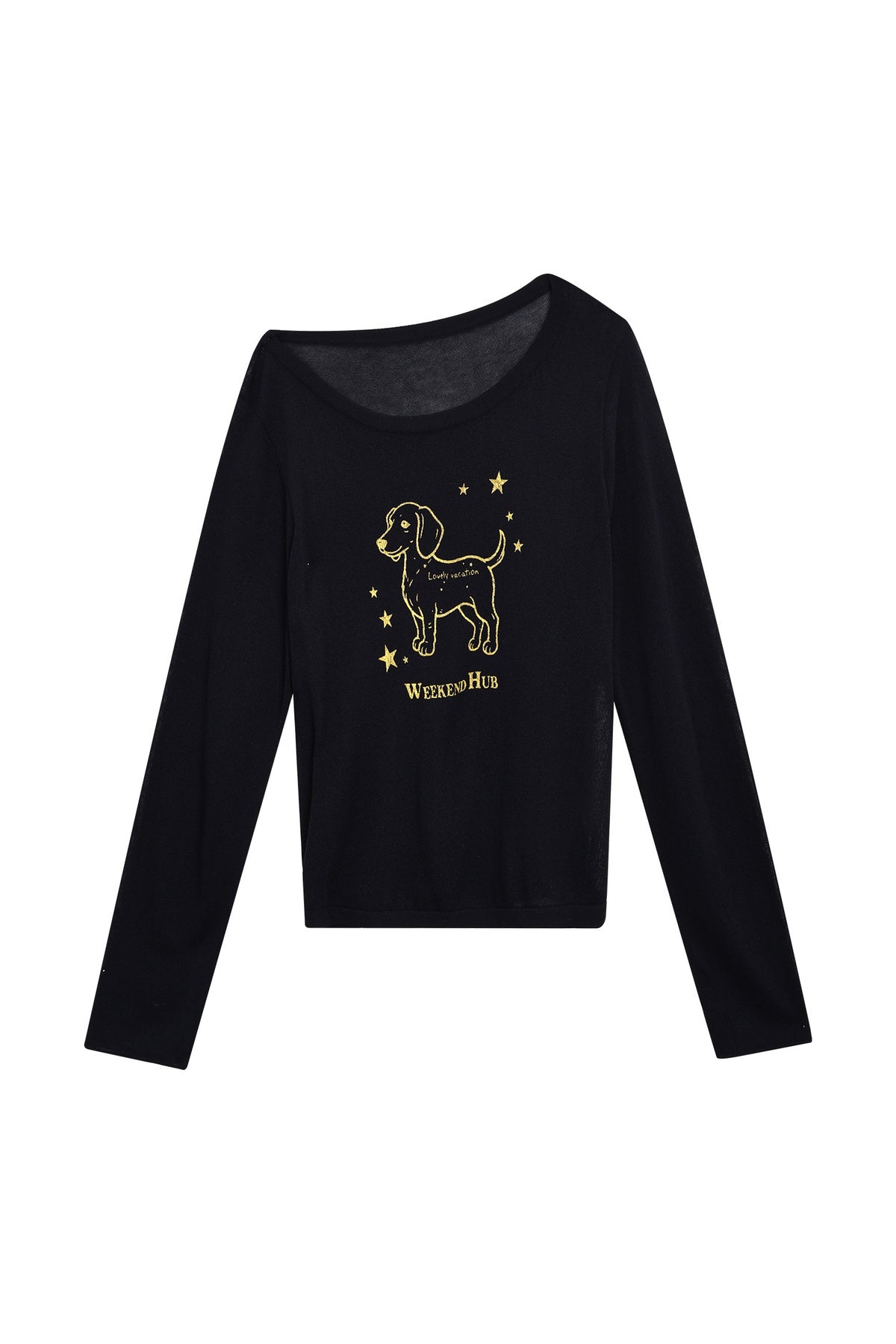 Off-Shoulder Dachshund Top and Flared Jeans Set-Up