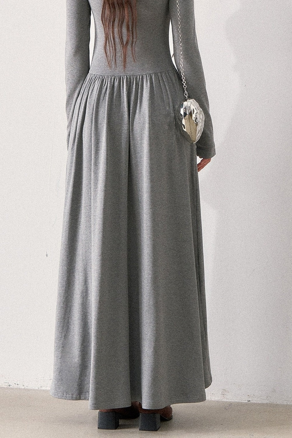 Grey Ruffled Knit Dress