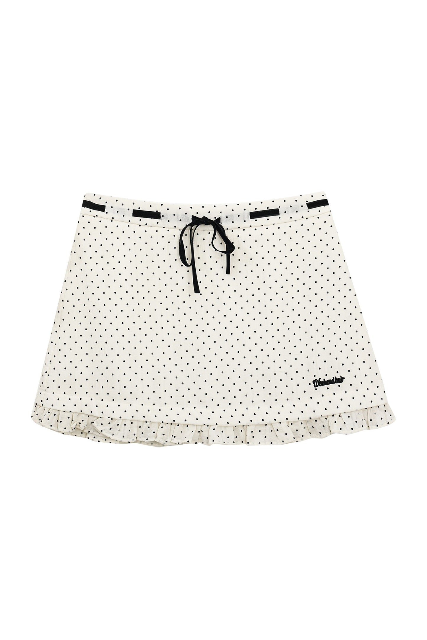 Polka Dot Tie Neck Short-Sleeved Shirt and Skirt Set-Up
