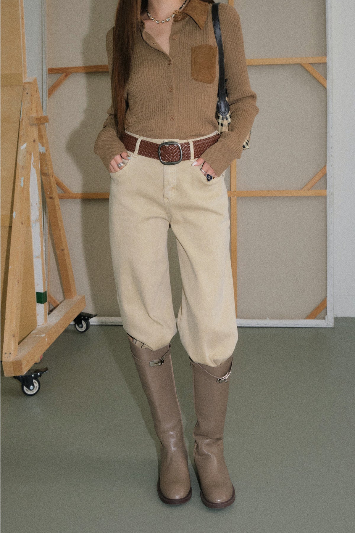 Faux Suede Woven Collar Jacket and Pants Set-Up