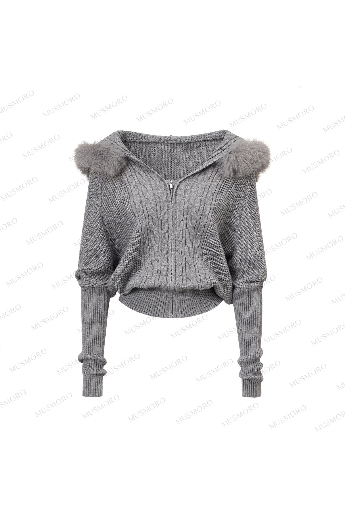 3D Twist Knit Hooded Cardigan