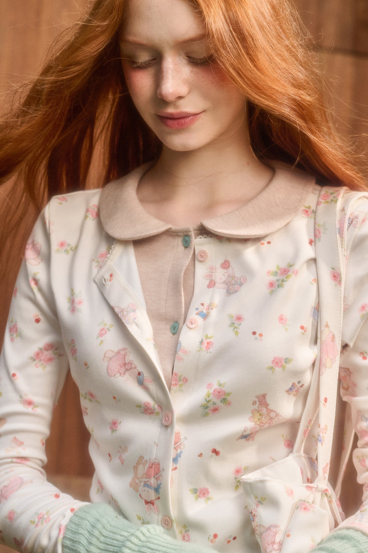 Layered-Look Floral Bunny Cardigan and Pants Set-Up