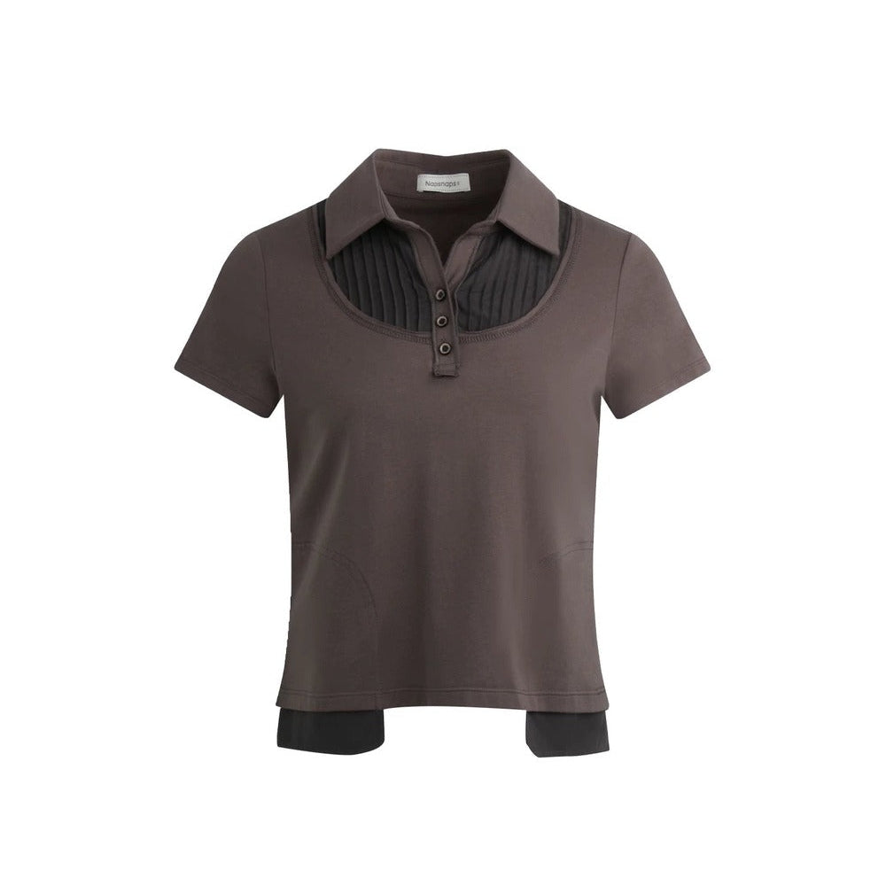 Patchwork Polo Knit Top