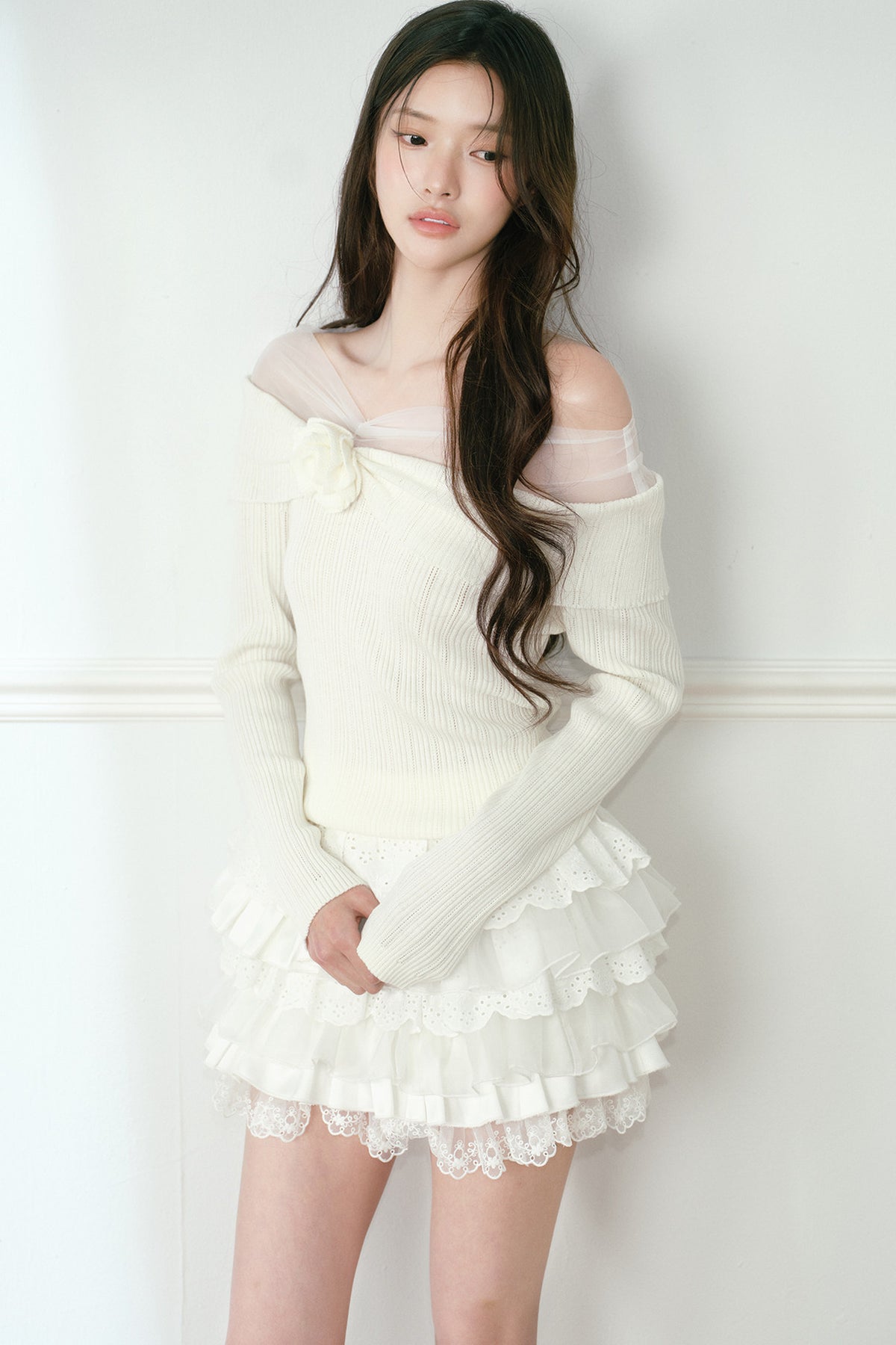 3D Rose Off-Shoulder Knit Top