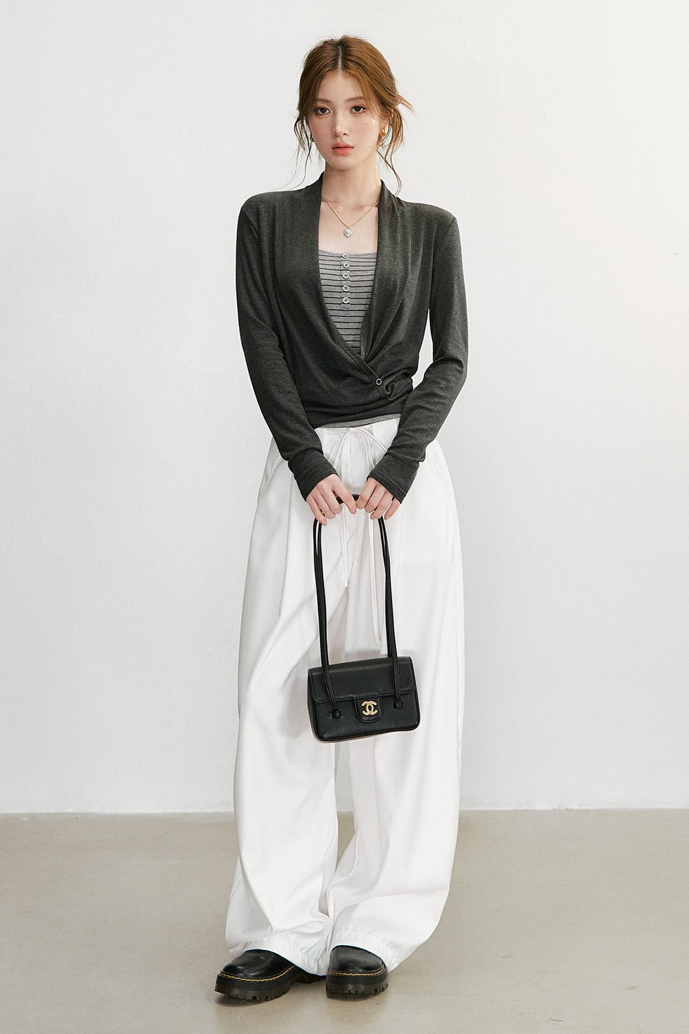 Cross V-Neck Knit Top and Camisole Set