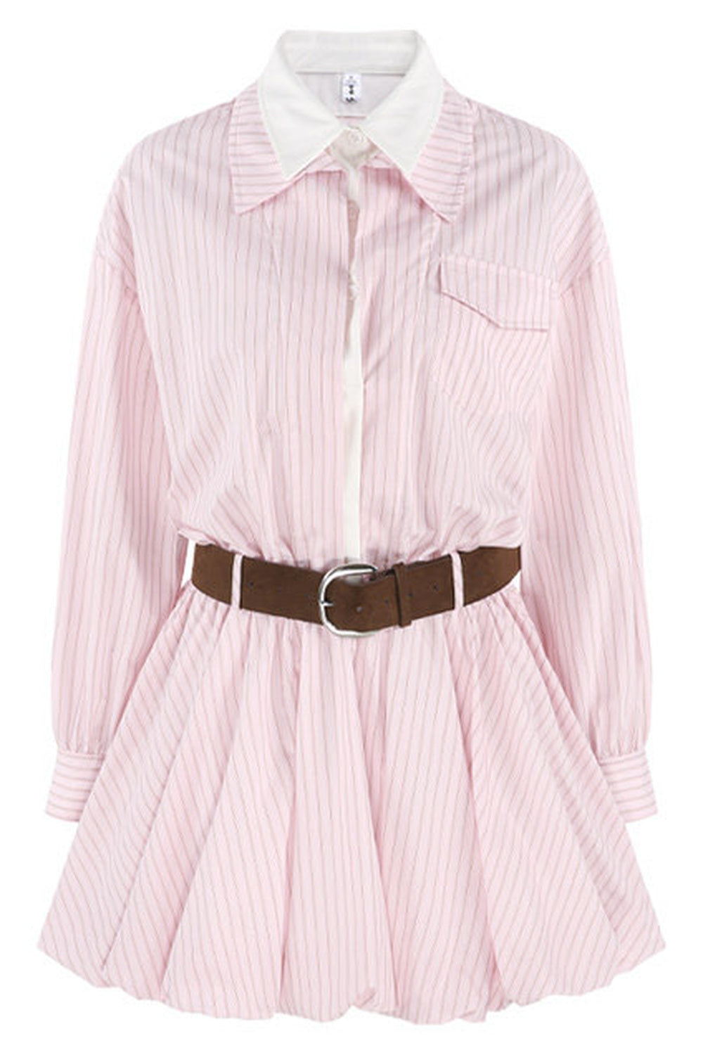 Pink Striped Bubble Shirt Dress