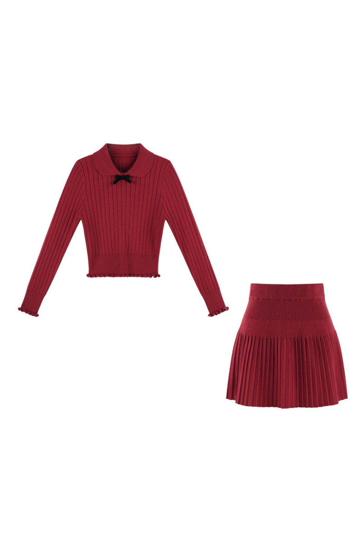 Red Knit Top and Pleated Skirt Set