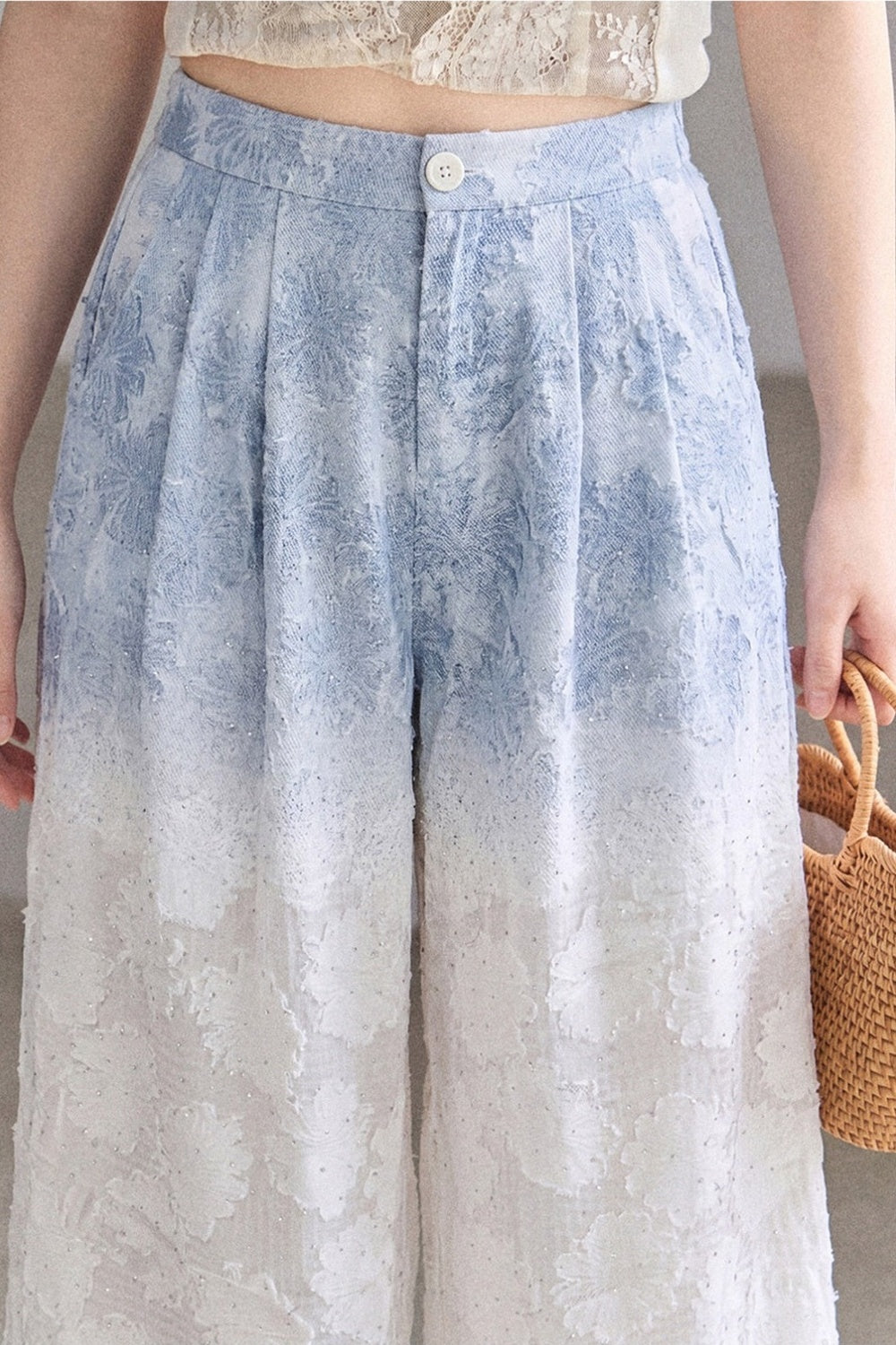 Blue Gradient Wide-Leg Straight Pants