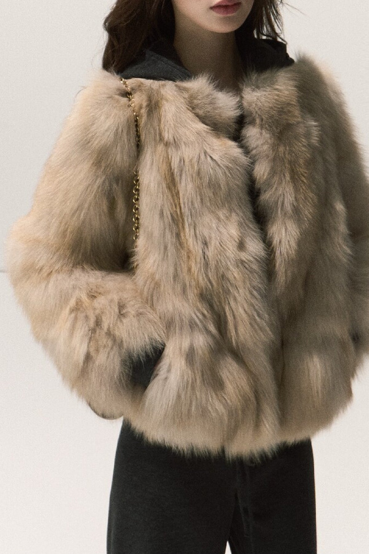 Detachable Fur Collar Knit Jacket and Wide-Leg Pants Set-Up