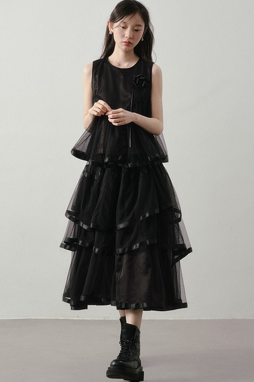 Black Mesh Layered-Look Two-Piece Set