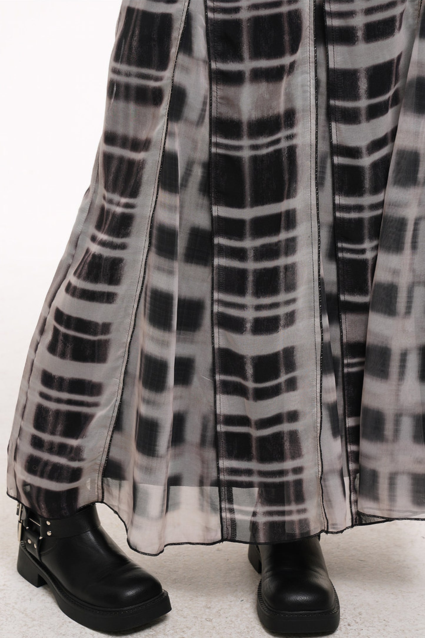 Gray Plaid Pleated Long Skirt