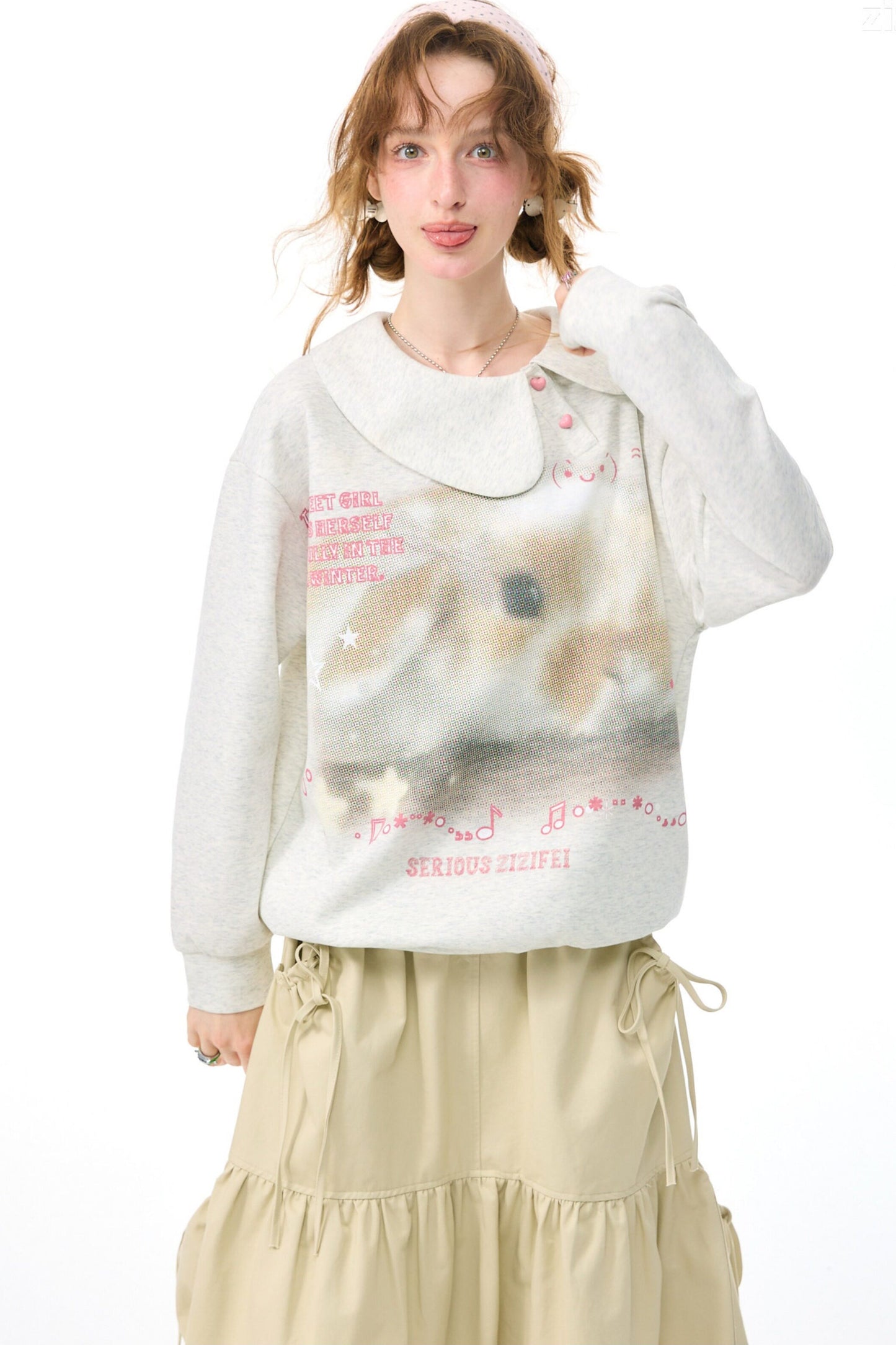 Rabbit Print Peter Pan Collar Sweatshirt