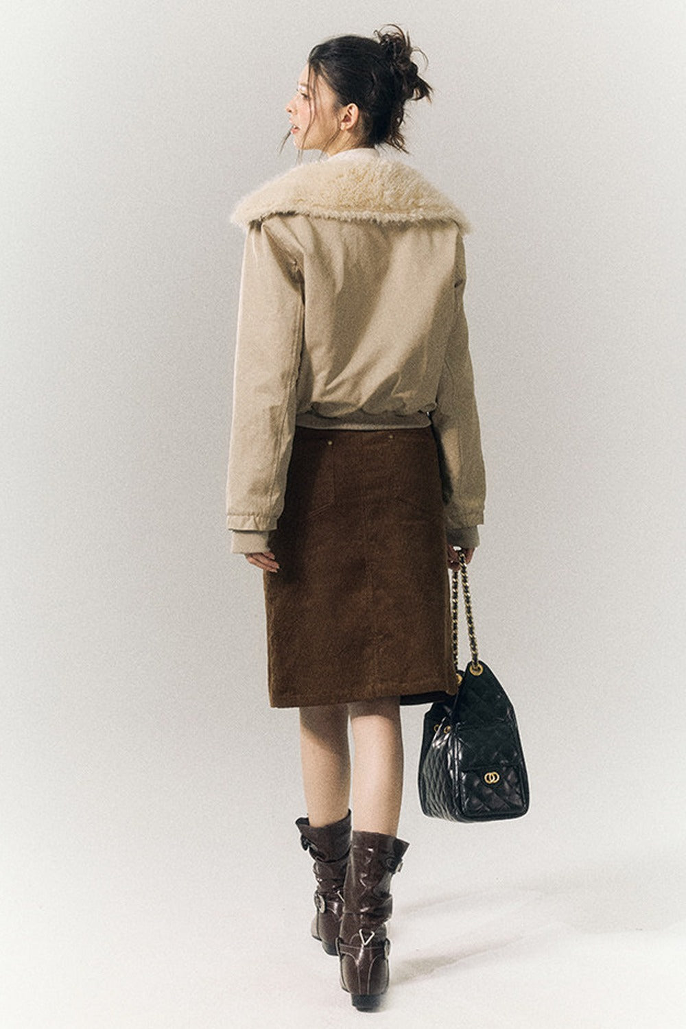 Horn Button Short Fur Coat