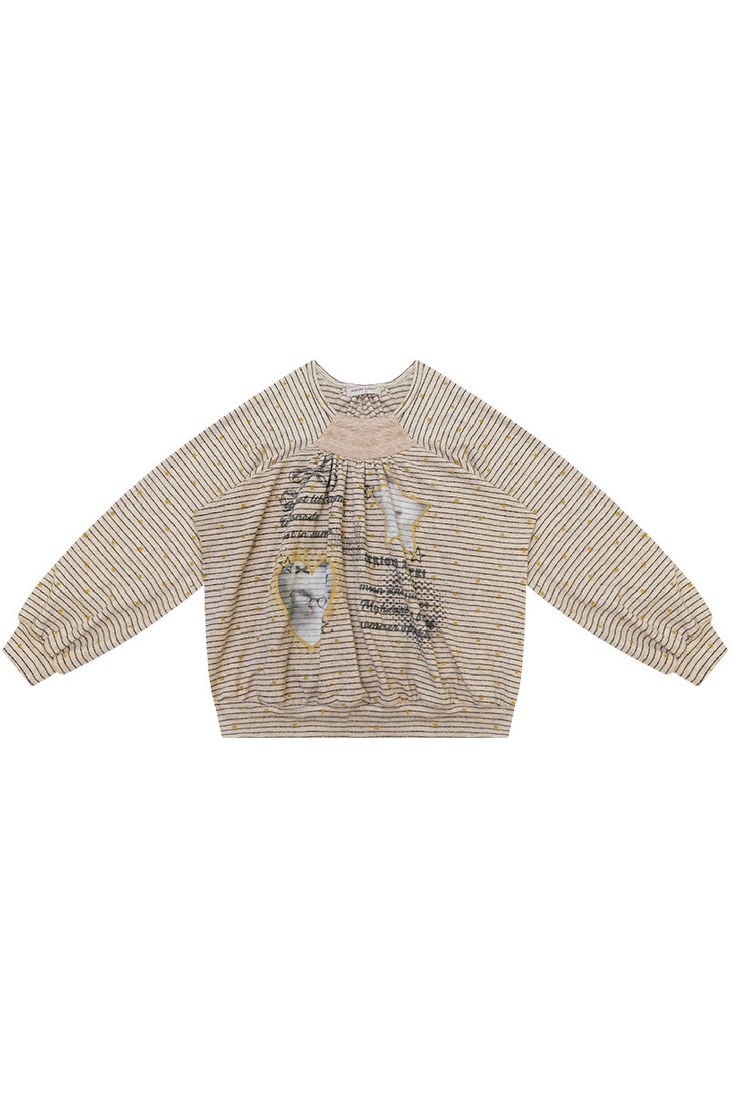 Striped Cat Print Round Neck Sweatshirt