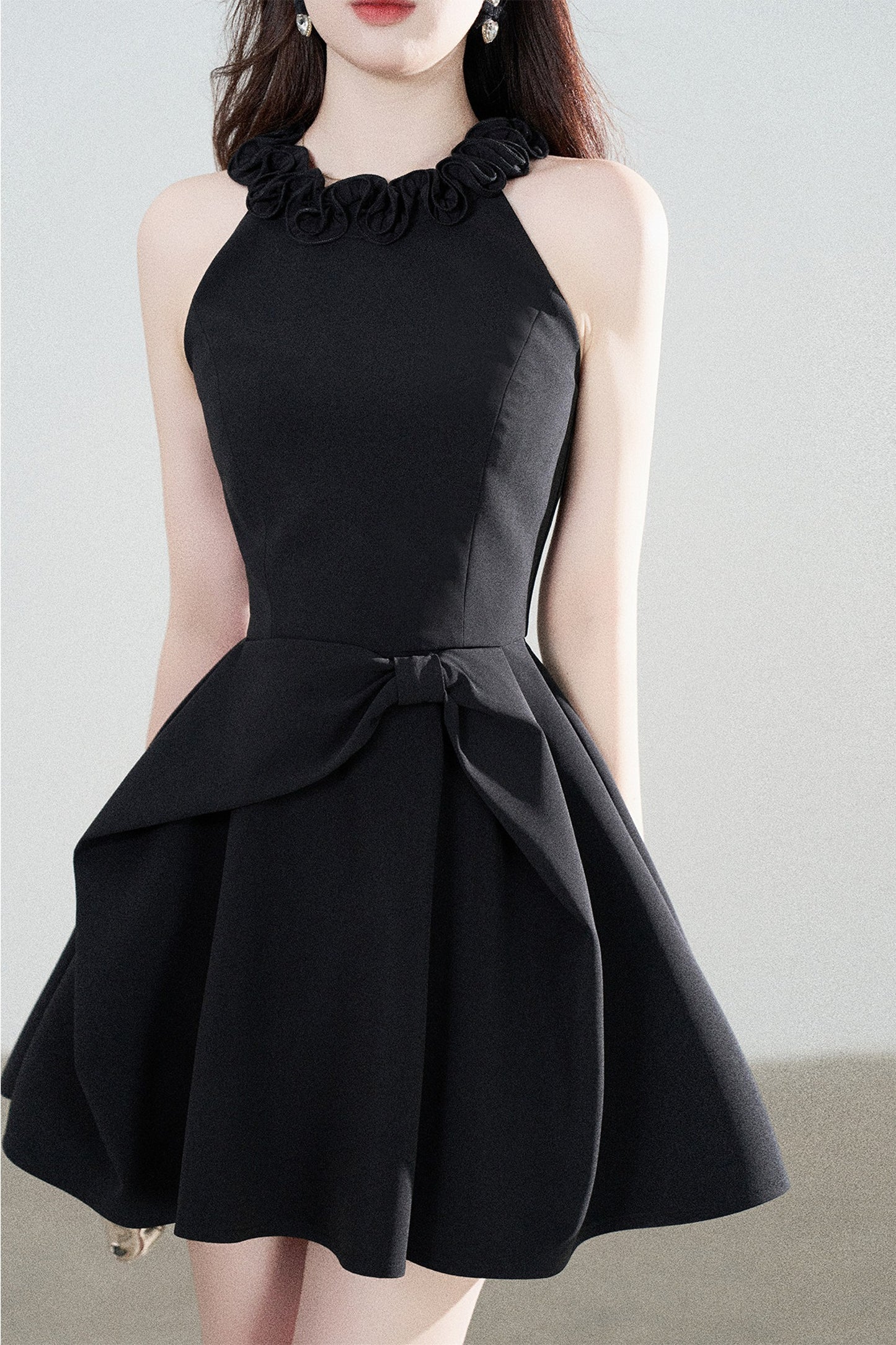 Black Halter A-Line Dress