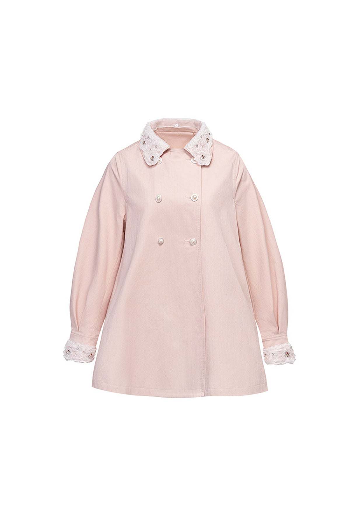 Lace Cuff Pleated Flared Trench Coat